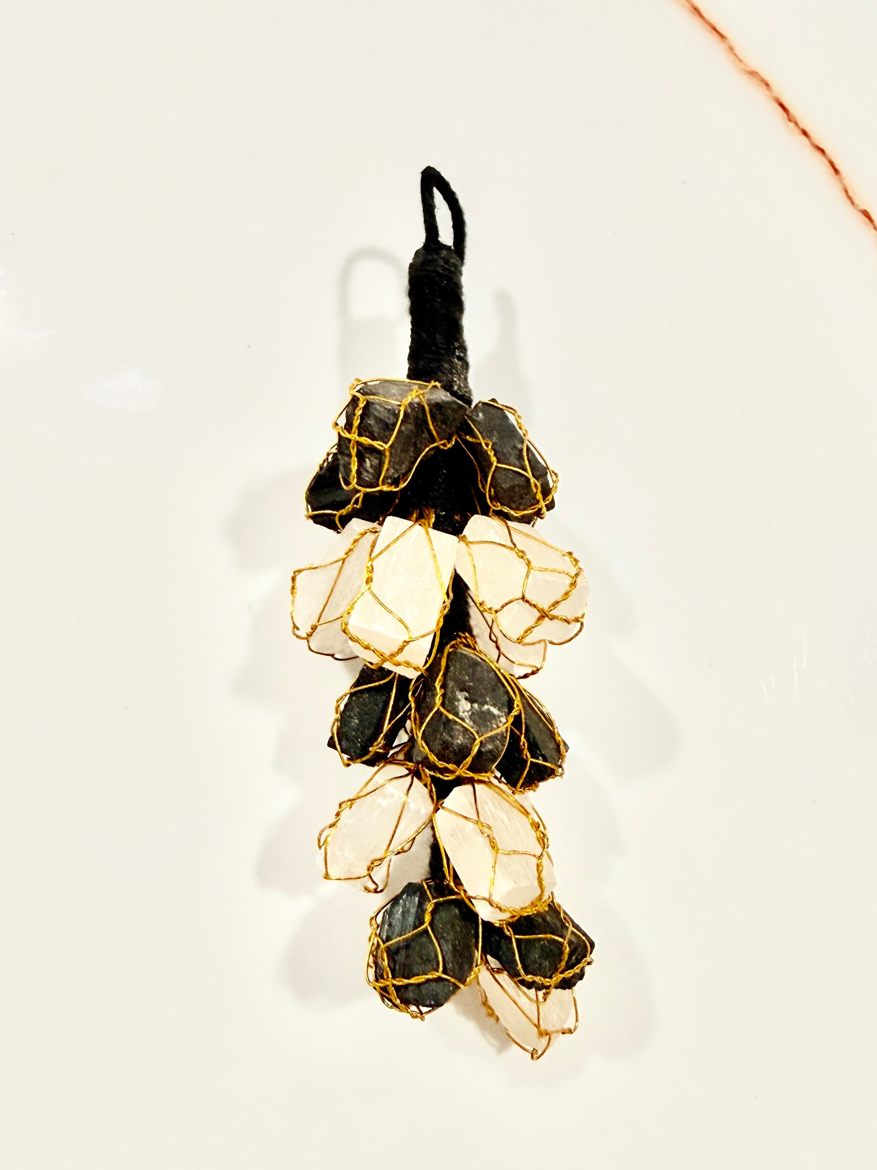 Natural Black Tourmaline & Selenite Protection Hanging | Reiki Energized for Car, Home & Office