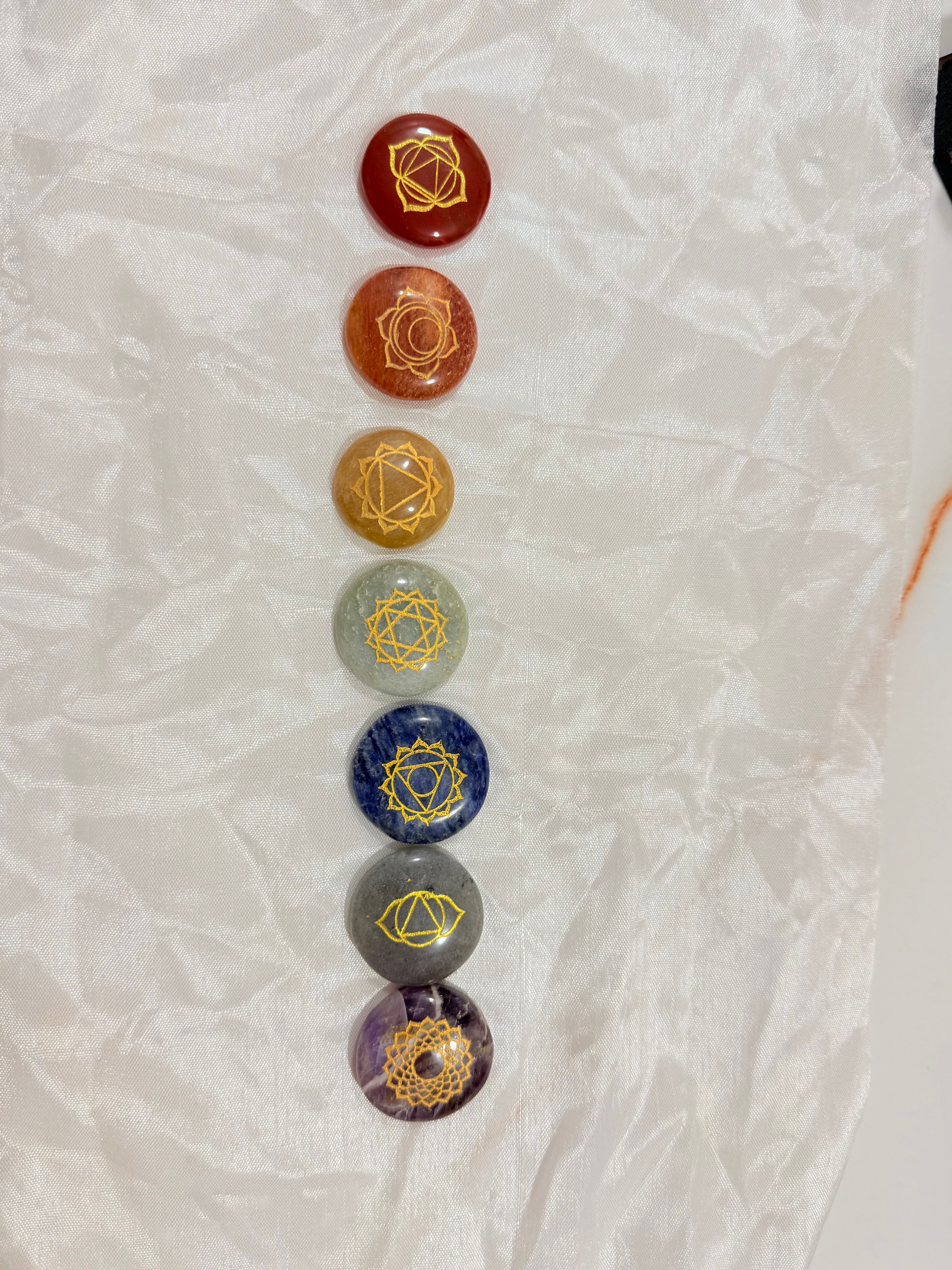 Natural 7 Chakra Oval Palm Stones Set | Reiki Healing & Energy Balance thumbnail 2