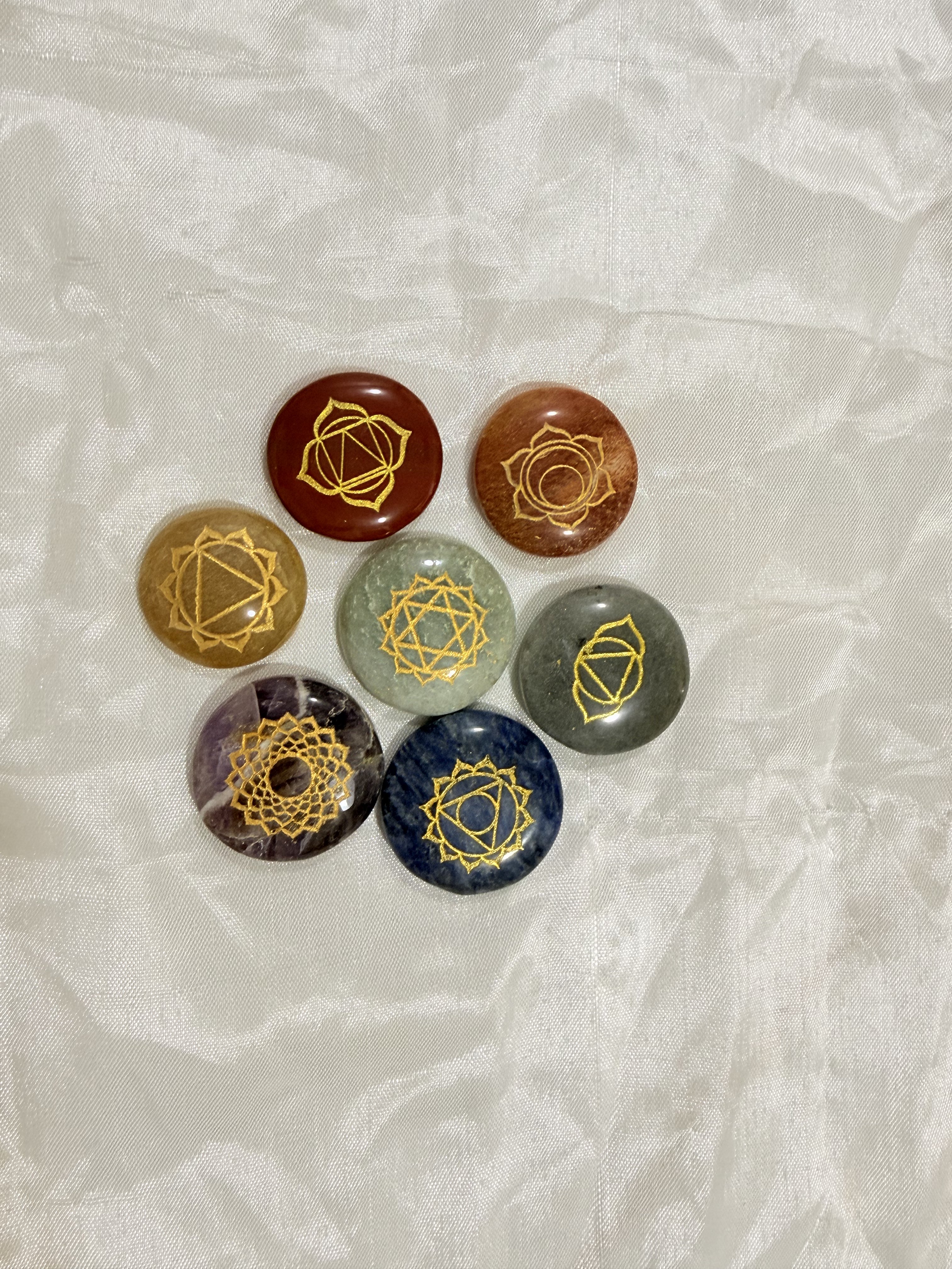 Natural 7 Chakra Oval Palm Stones Set | Reiki Healing & Energy Balance